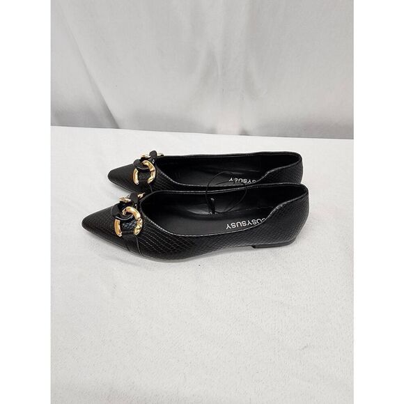 Women's Size 8.5 Ballet Flat Shoes Pointed Toe Slip On Snake Skin Embossed Vegan - Picture 5 of 8